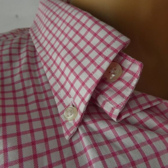 Peter Millar Pink White Grid Check Short Sleeve Button Down Dress Shirt Medium - Picture 7 of 10